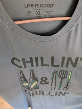 Life is Good 'Chillin' & Grillin'' Graphic Tee - Charcoal with Green Accents XL